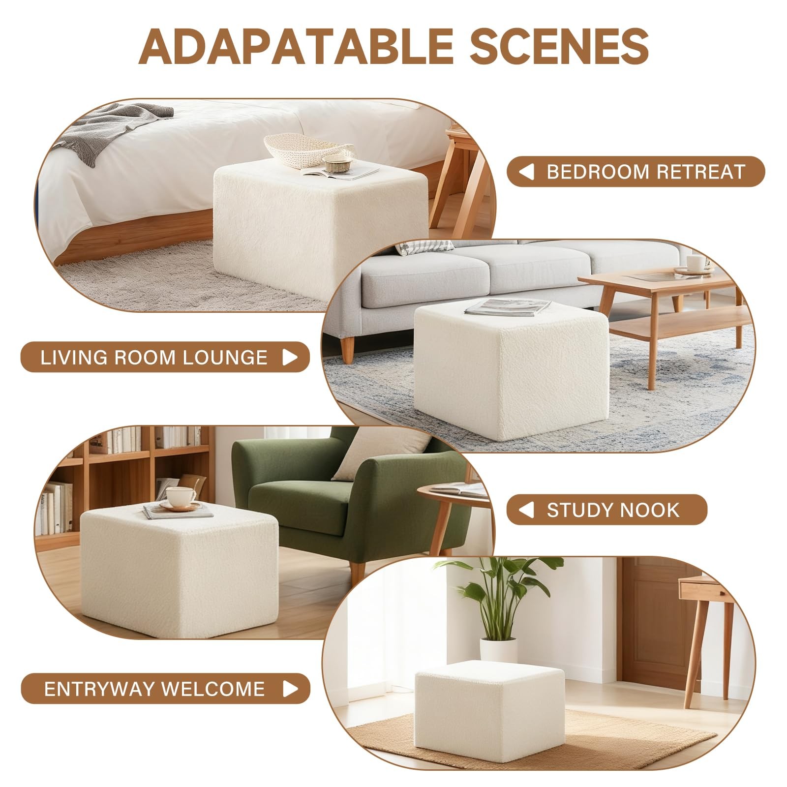 Square Stuffed Pouf Ottoman, Plush Poufs with Foam Chunk Filling, Foot Rest S...