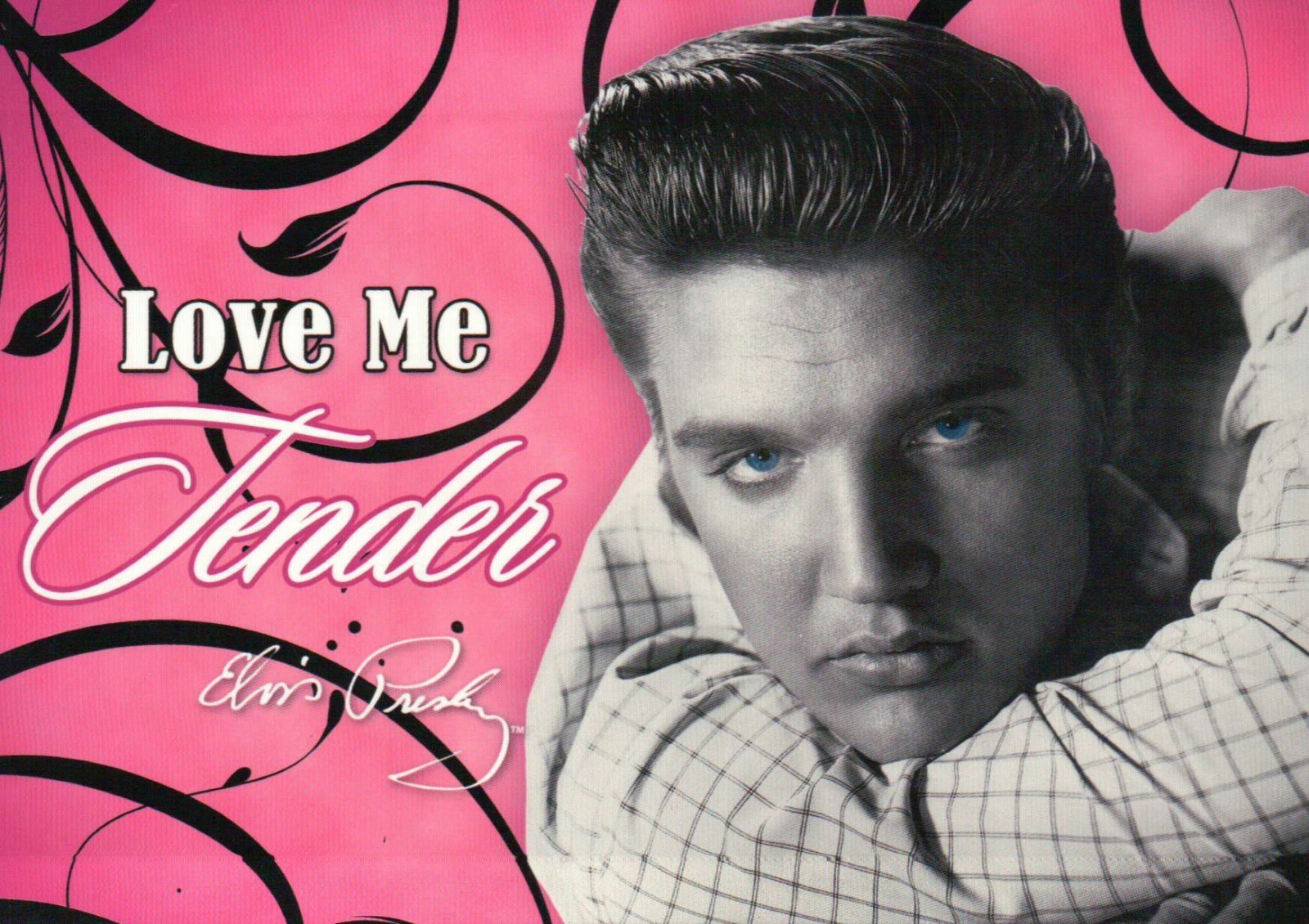 Elvis Presley With Blue Eyes and Chin on Arm " Love Me Tender " Pink - Postcard