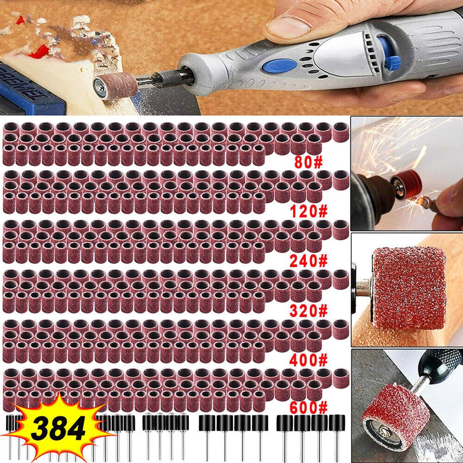 384PCS Drum Sanding Kit For Dremel Nail Drill Bits Accessories Rotary Tool Set B
