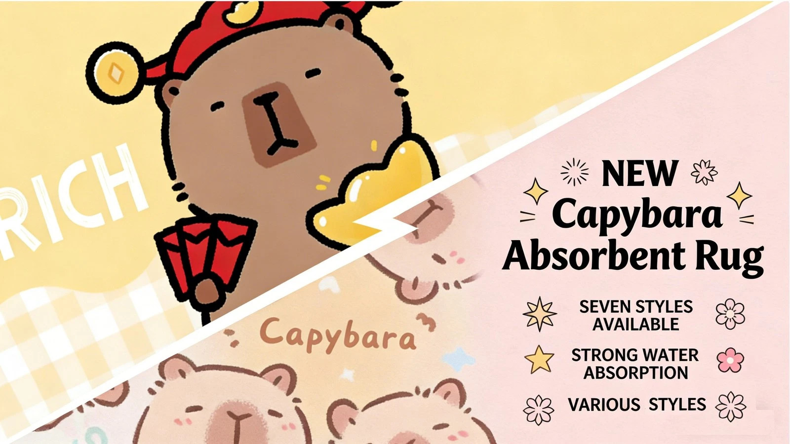 NEW Adorable Capybara Print Rug Non Slip Absorbent Mat for Bathroom Toilet Door