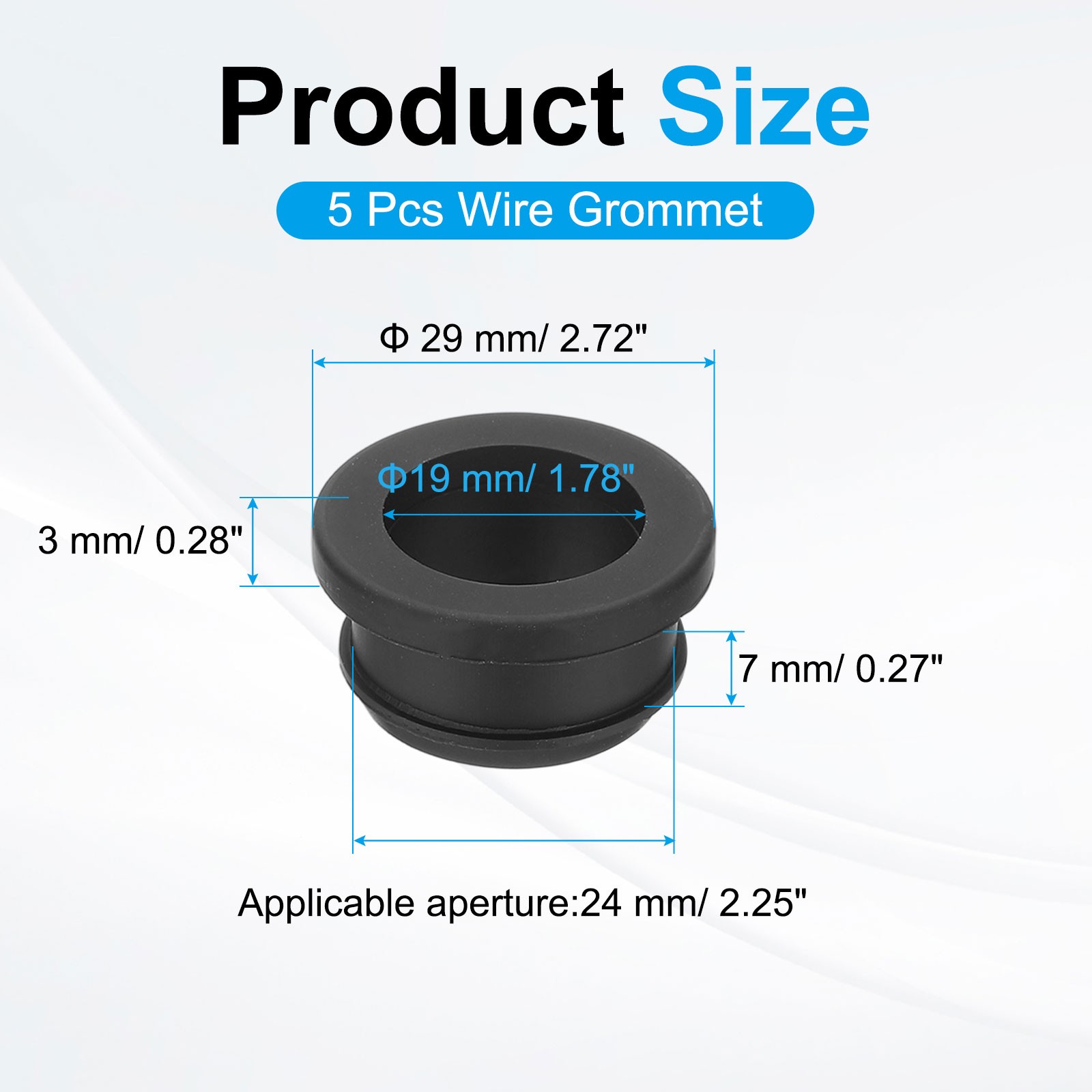 5pcs Wire Grommet, 24mm Mounting Dia Plastic Grommets Cable Hose Snap, Black
