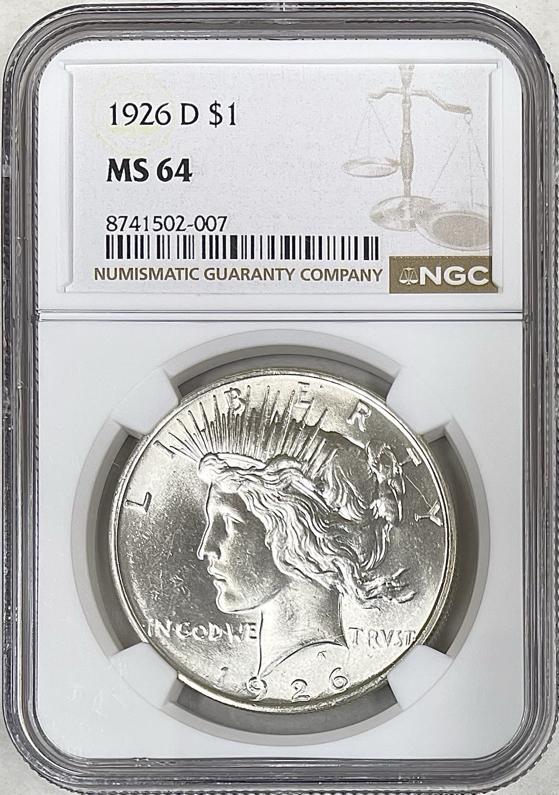 1926 D PEACE SILVER DOLLAR NGC MS64