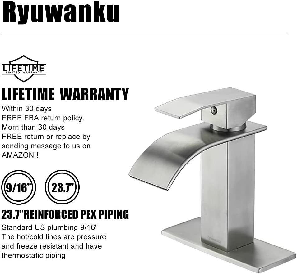 Waterfall Bathroom Sink Faucet Basin Lavatory Single Handle Mixer Tap W/6''Cover