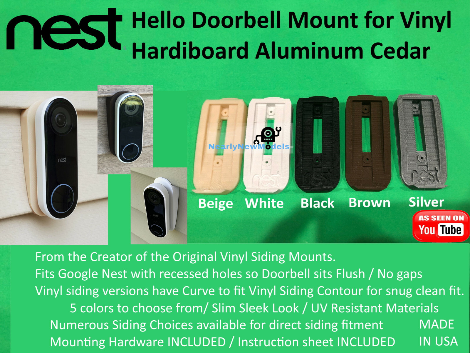 Nest Hello Doorbell Wired Mount Vinyl Hardiboard Metal All Angle Siding Version