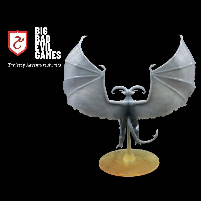 Flying Horned Devil Miniature | Large size mini devil in flight on a 50mm base
