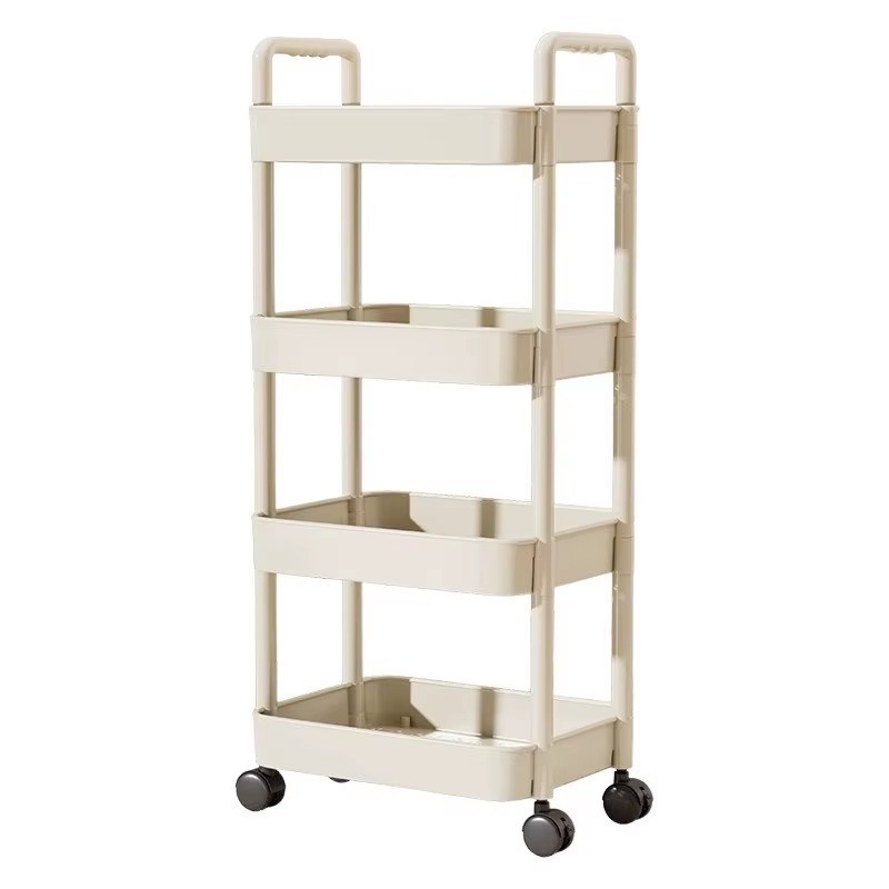 Trolley with Handlebar and Storage Rack Floor Standing Multi Layer Storage Cart
