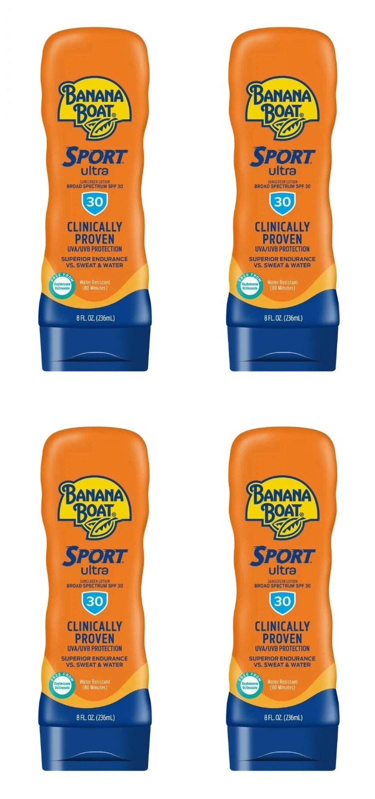 FOUR Banana Boat Sport Ultra SPF 30 Sunscreen Lotion Sunblock 8oz EXP 3/2027