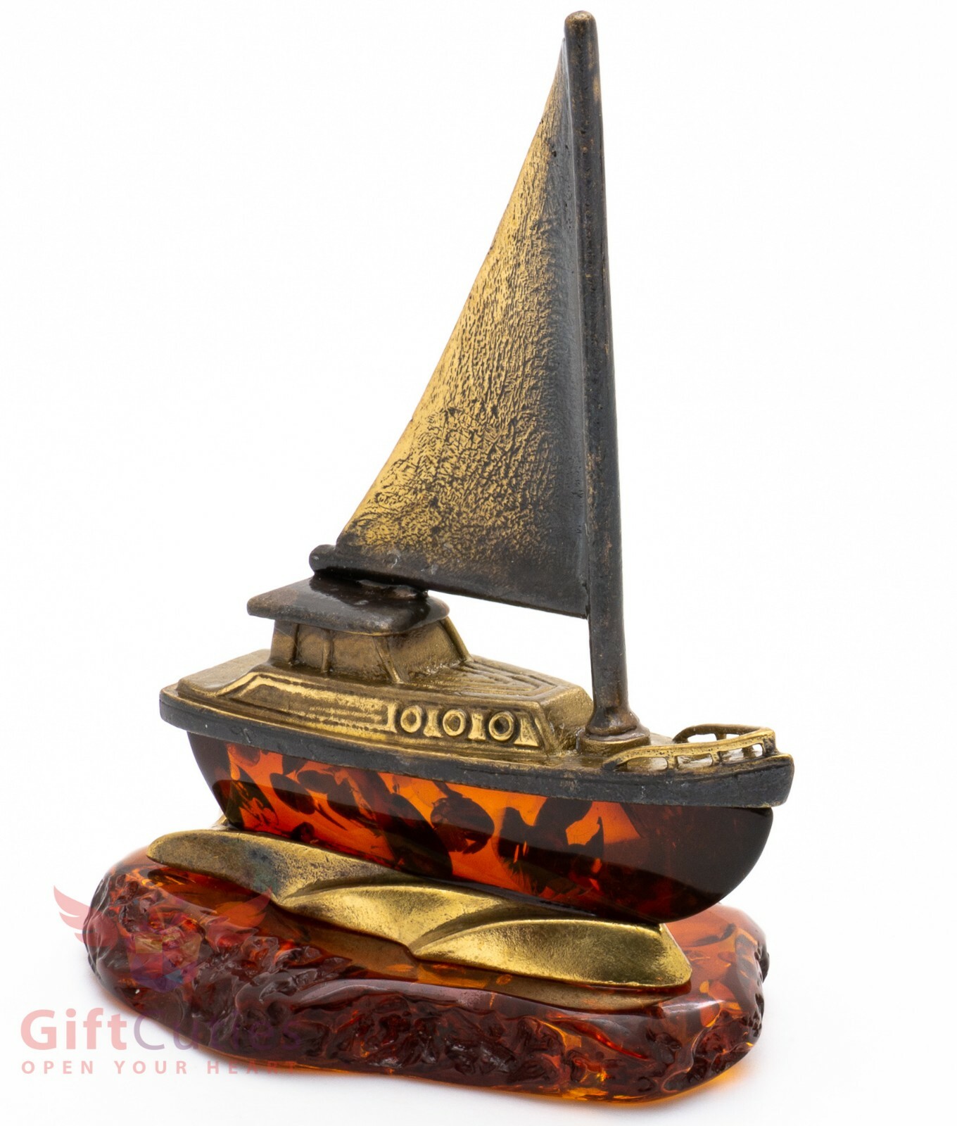 Solid Brass Amber Figurine Yacht Caravel Frigate Ship Ironwork