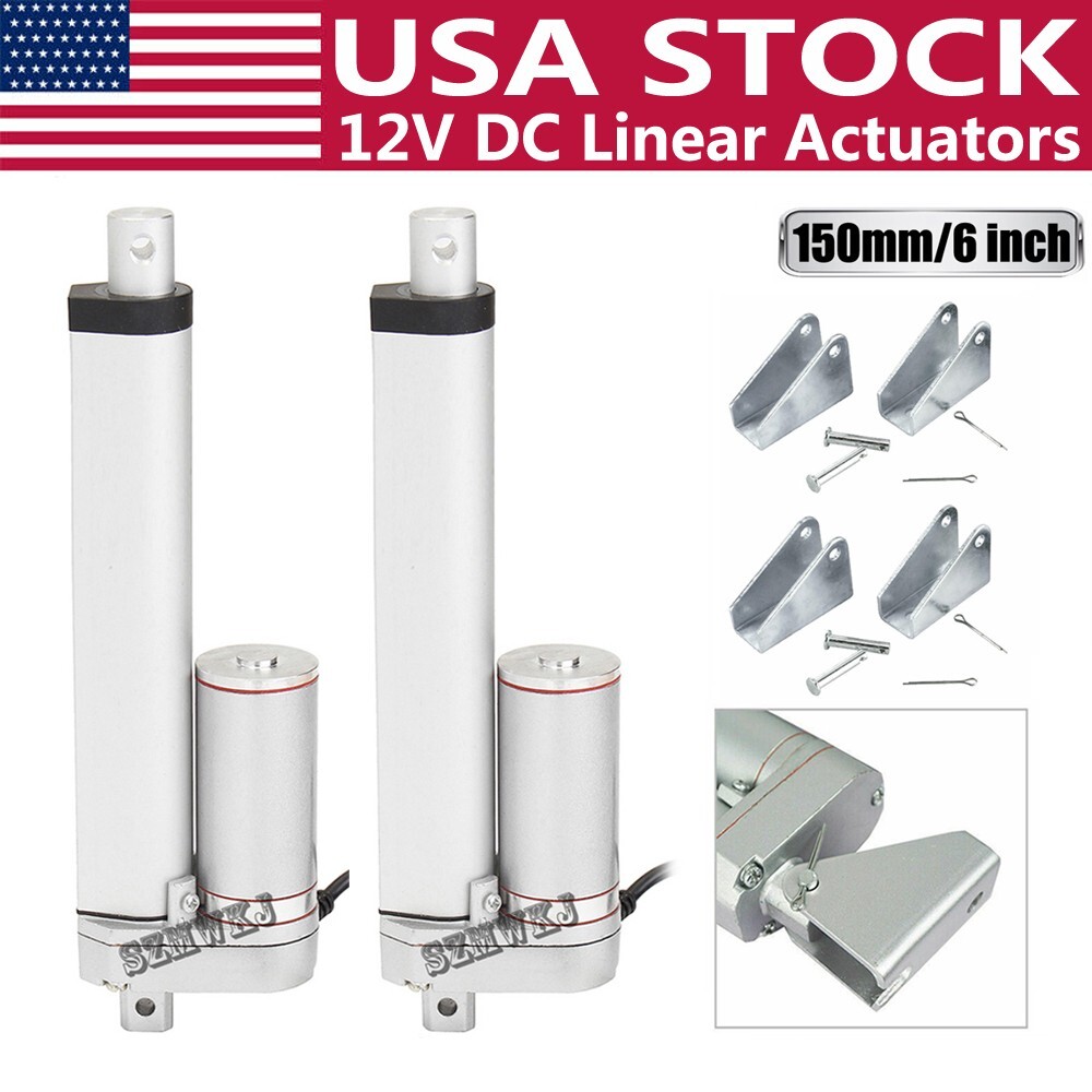 Heavy Duty 1500N 2x6" inch DC 12V Linear Actuators W/ Brackets Electric DC Motor