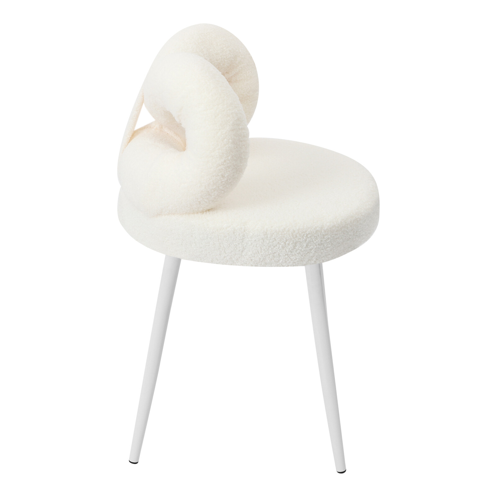 Vanity Chair with Cute Bow Backrest & Wheels 360° Rolling Makeup Seat White