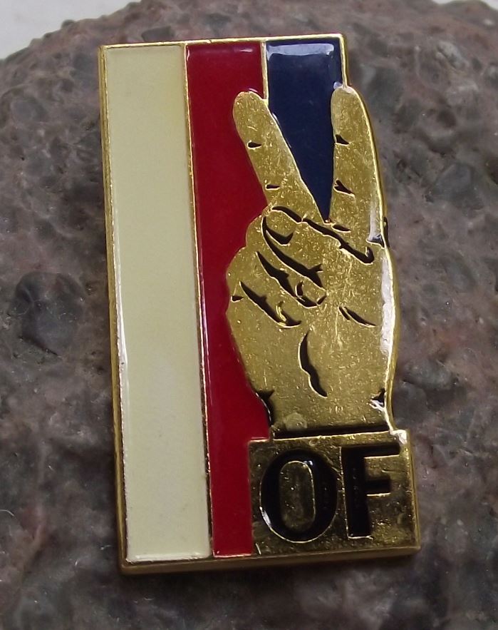 Civic Forum Czech Democratic Party of Vaclav Havel V Victory Sign Badge