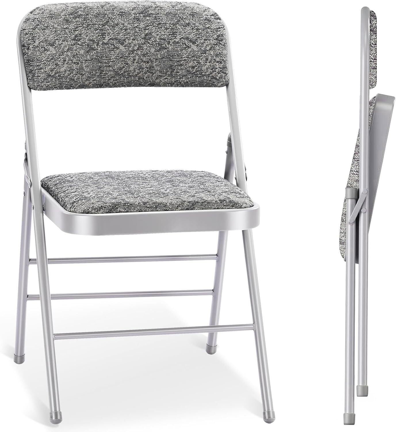 2 Pack Folding Chairs with Fabric Padded Cushion and Back, Grade Metal Chairs