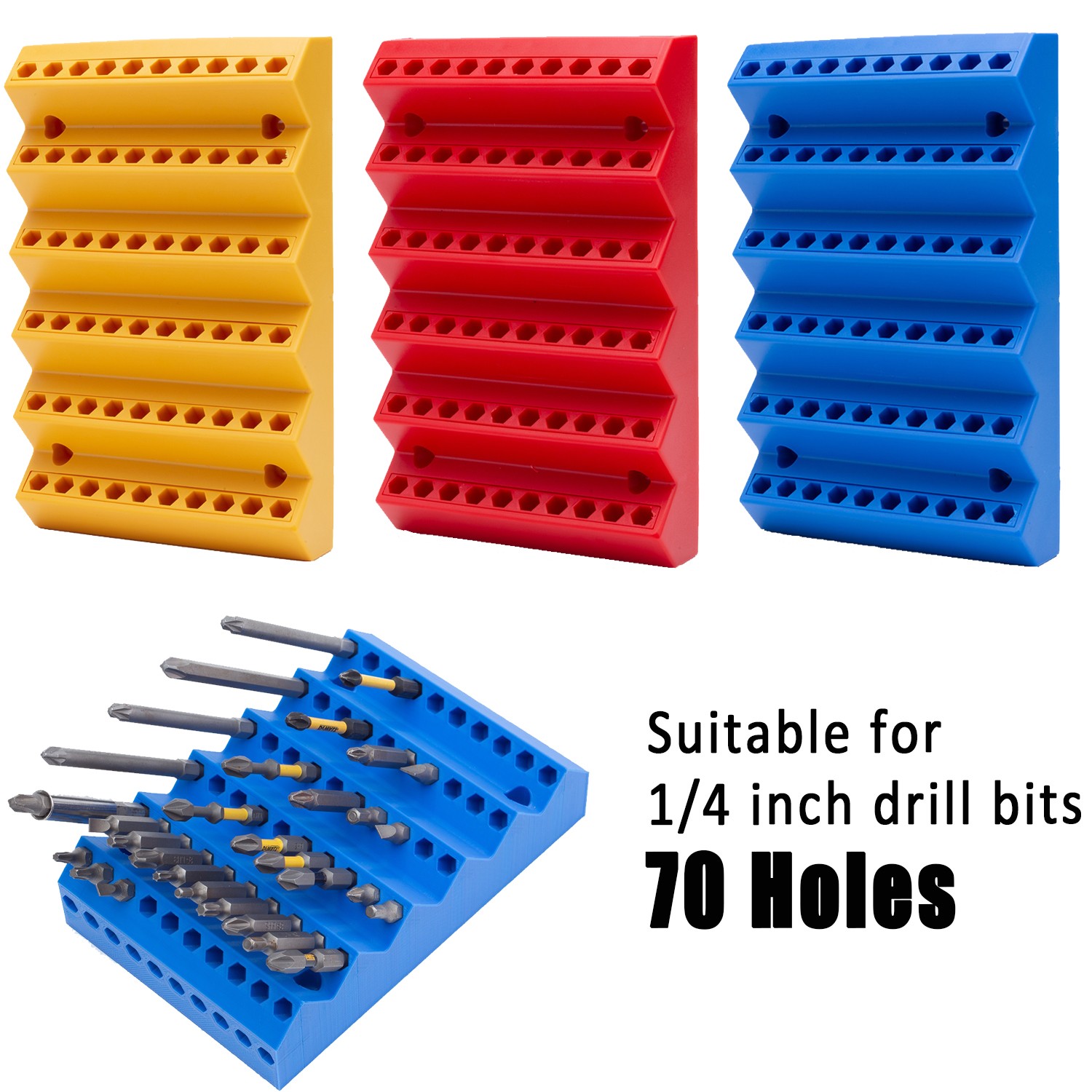 For 1/4 Inch Hex Bit Holder Drill Bit Hexagon Holder 70 Holes Bits Storage Case
