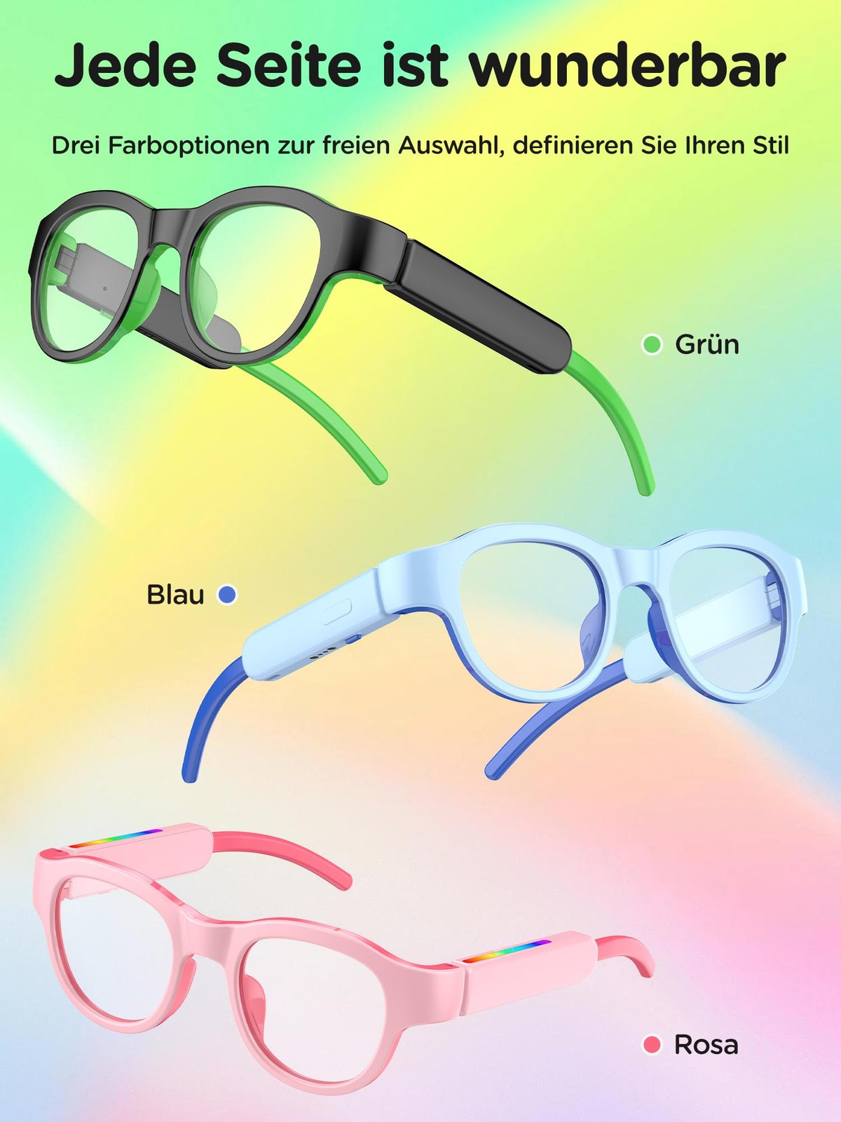 Blue Light Glasses with Bluetooth glasses, Open-Frame Directional Stereo Soun...
