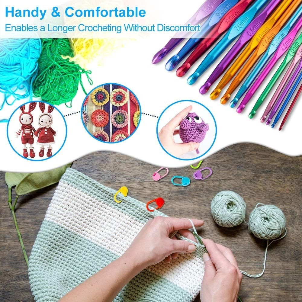 Multicolor Aluminum Crochet Hook Set - 14 Sizes for All Your Creative Projects