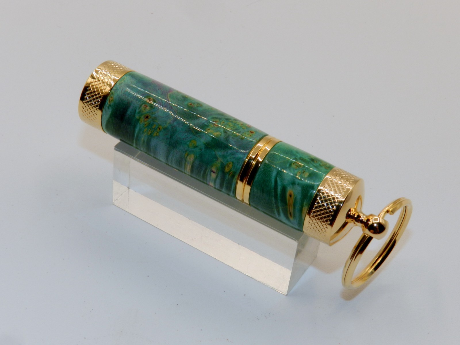 Handmade Key Chain Lighter, replaceable flint. Made w/ Dyed Box Elder Burl. #45