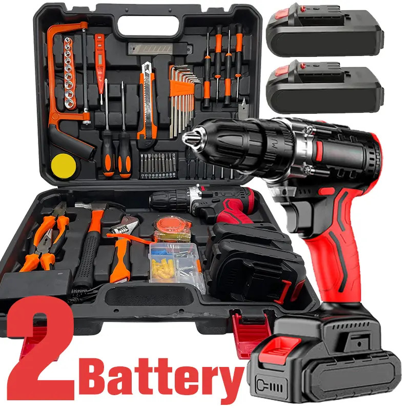 Tool Set with Power Drill, Cordless Hammer Drill Tool Kit 128Pcs