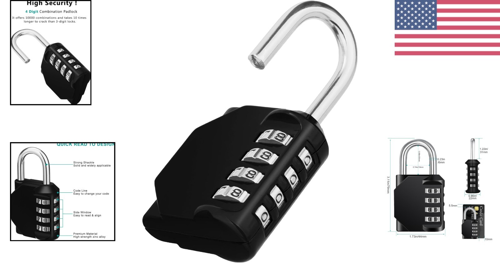 Sturdy Lock with 4-Digit Code - Weatherproof Black Padlock for Security Needs