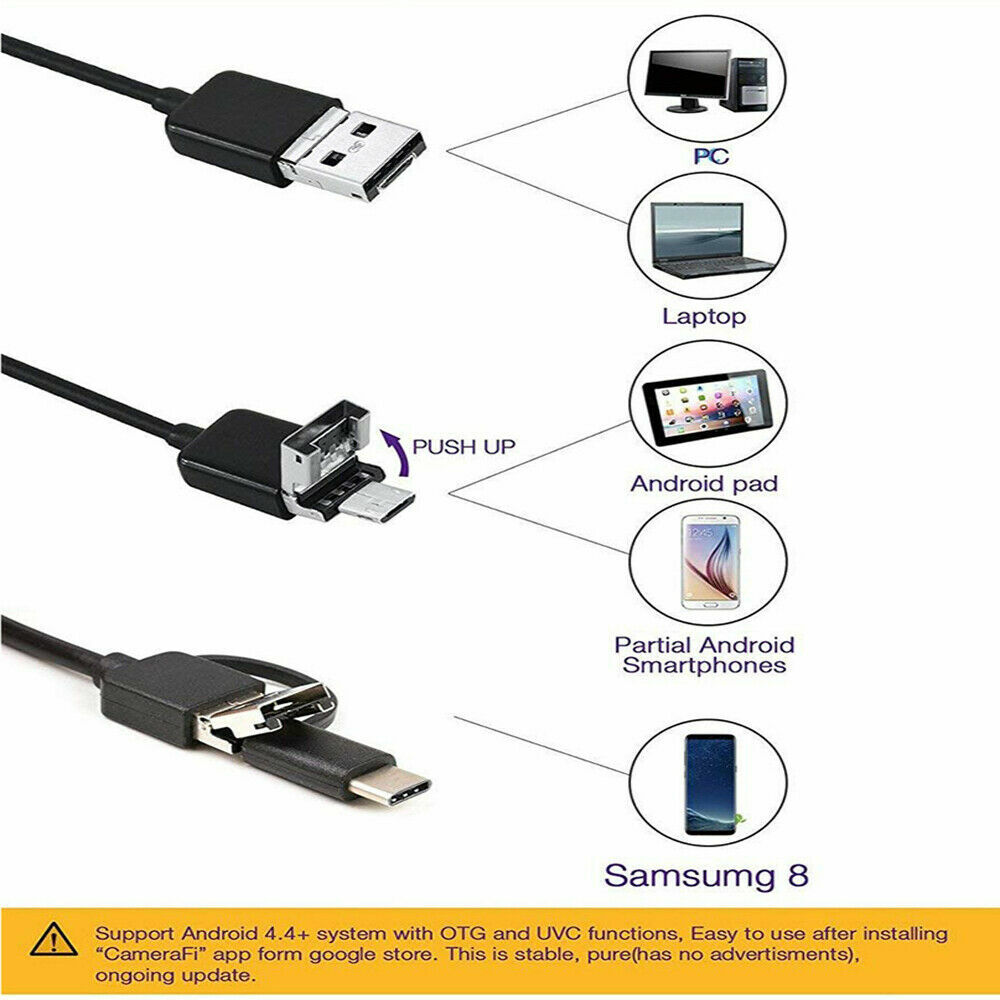 3in1 HD Endoscope Camera Micro Inspection Borescope Camera IP67 for Android PC