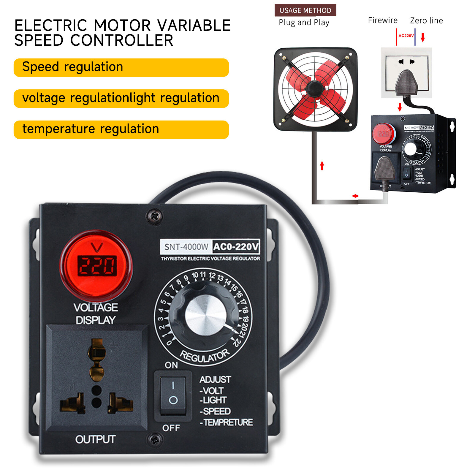 AC 120V~220V 4000W 15A Motor Variable Speed Controller Volt Regulator Dimmer