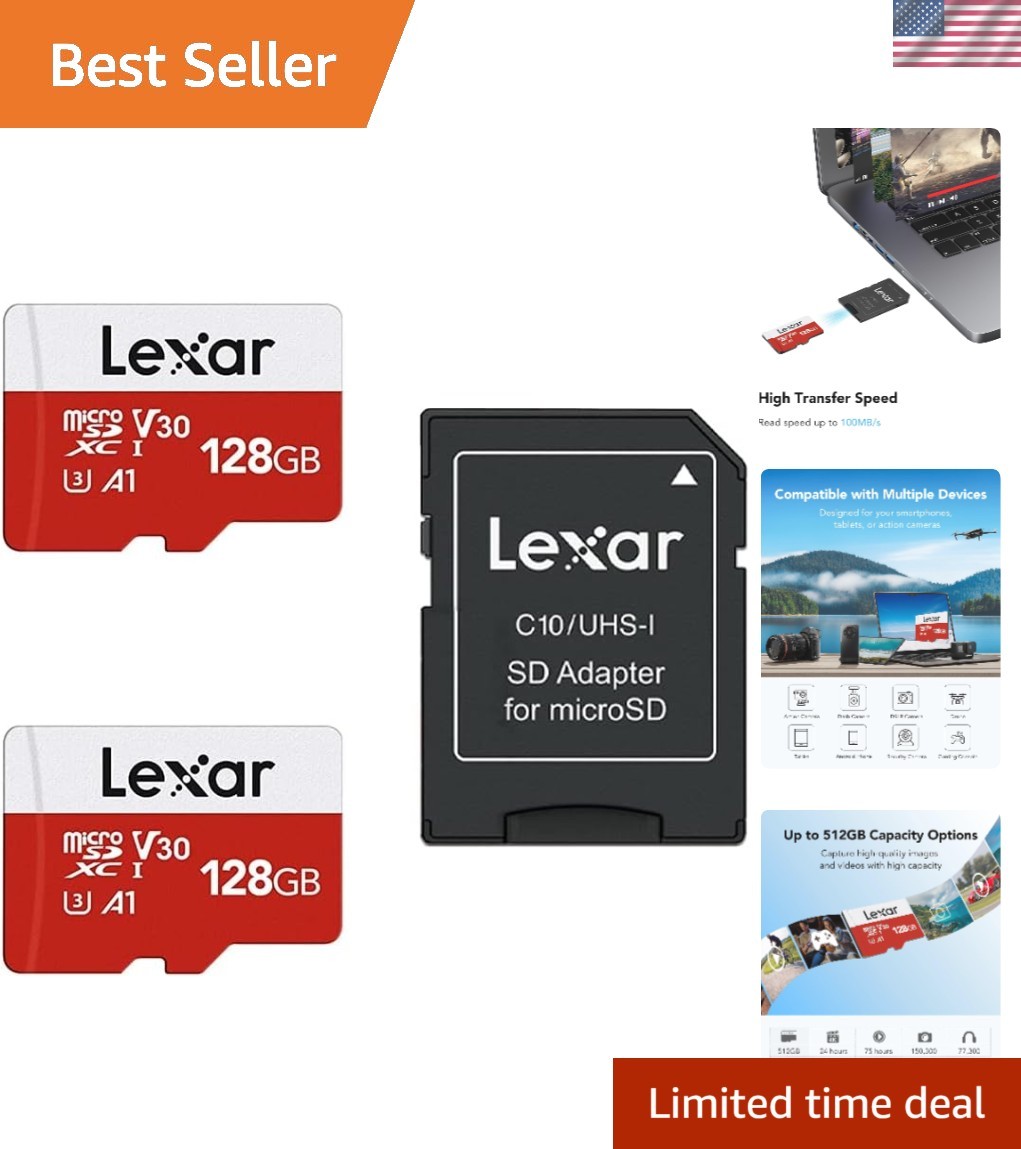 128GB Micro SDXC Card 2 Pack - 100MB/s, ideal for Camera & Smartphone