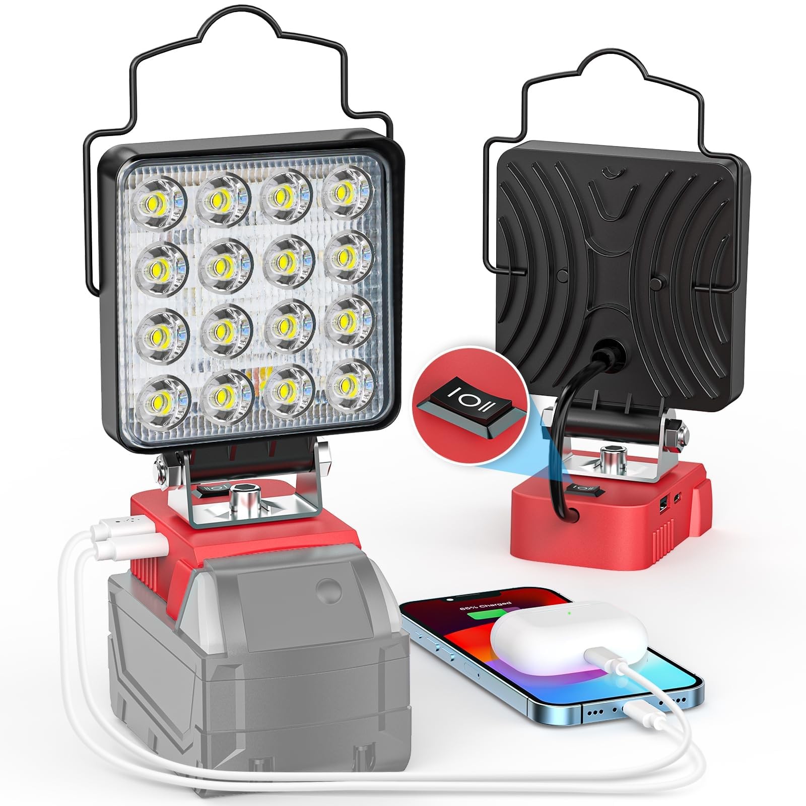 Ecarke LED Work Light Compatible with Milwaukee 18V Battery, 112W 112W, Red