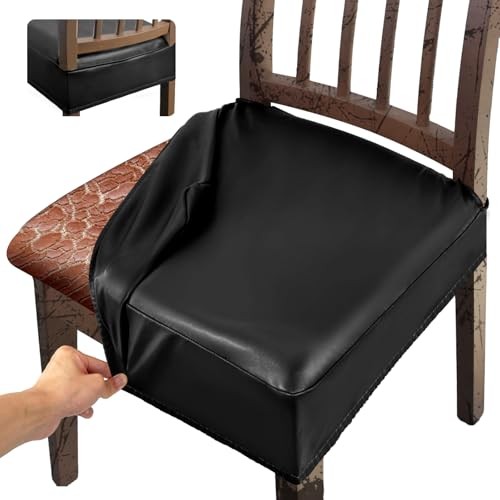 Leather Seat Covers Dining Chairs Waterproof Kitchen Chair Seat 4PCS Black