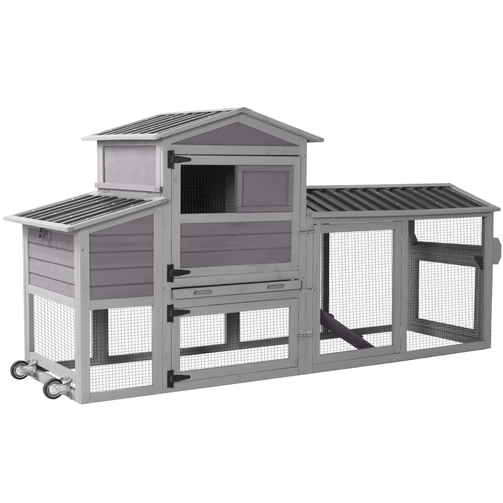 Mobile Chicken Coop with Wheels for 4-6 Chickens, Large Wooden Hen House