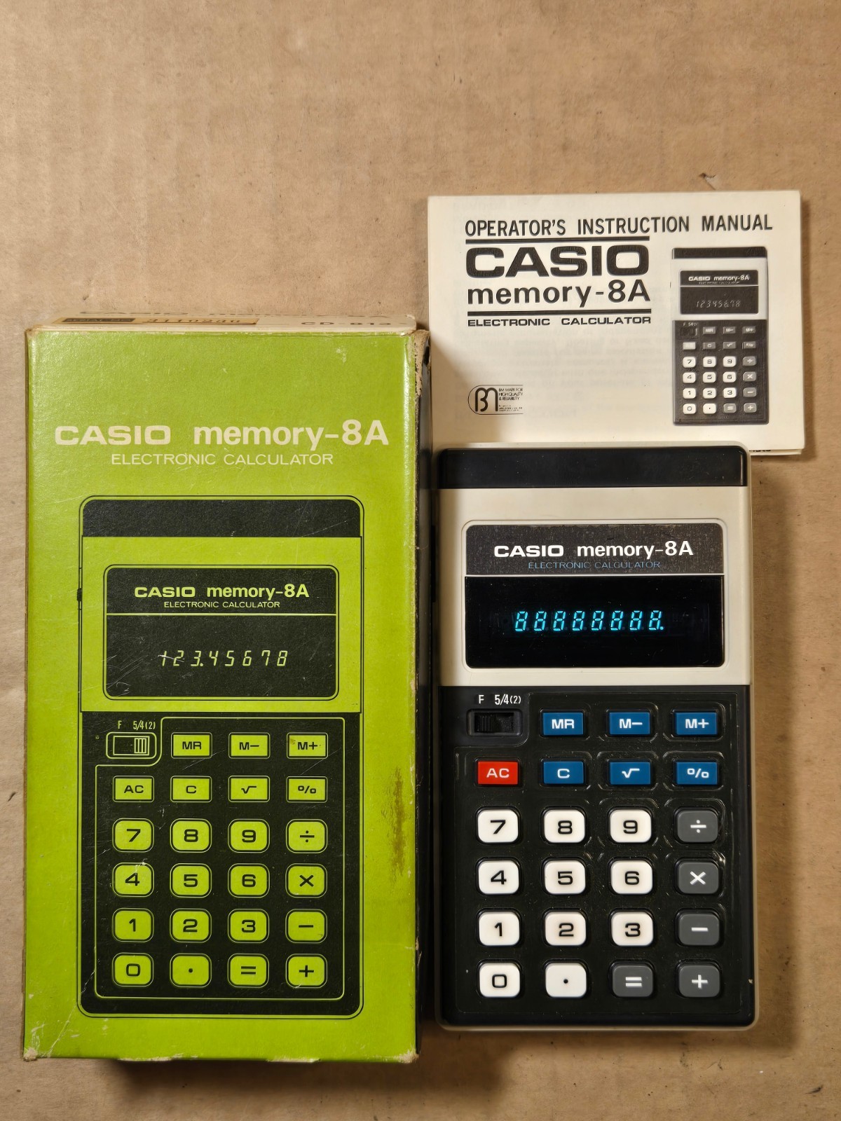 Casio Memory 8A Vintage Calculator in Box W/Soft Pouch & Manual Working Well