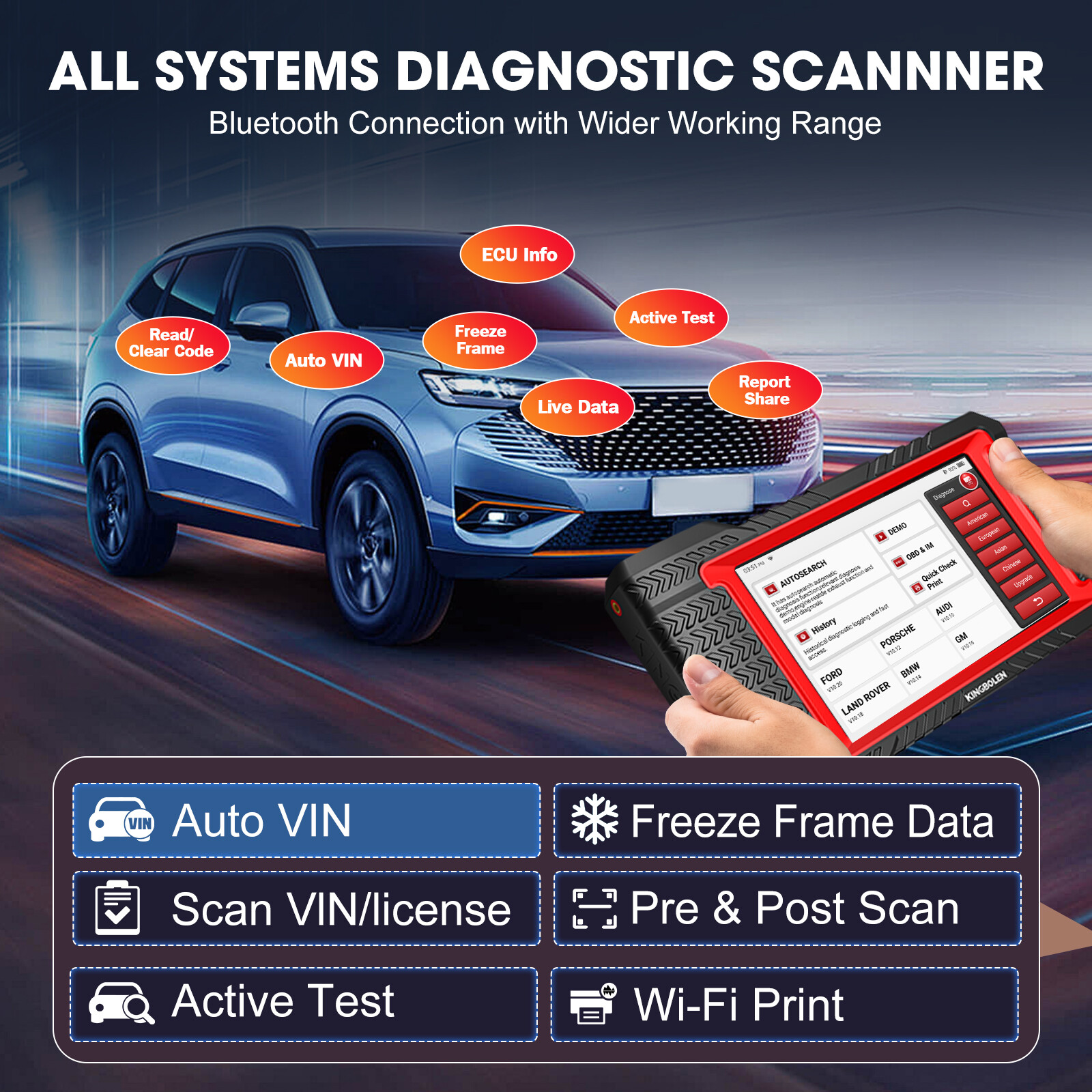 KINGBOLEN K7 PRO Car OBD2 Scanner Full System Diagnostic Tool ECU Key Coding