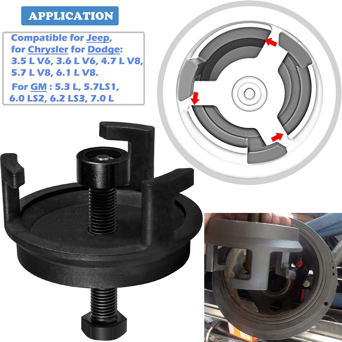 For GM Dodge Jeep Chrysler US Balancer Puller Crank Pulley Puller Tool 25264
