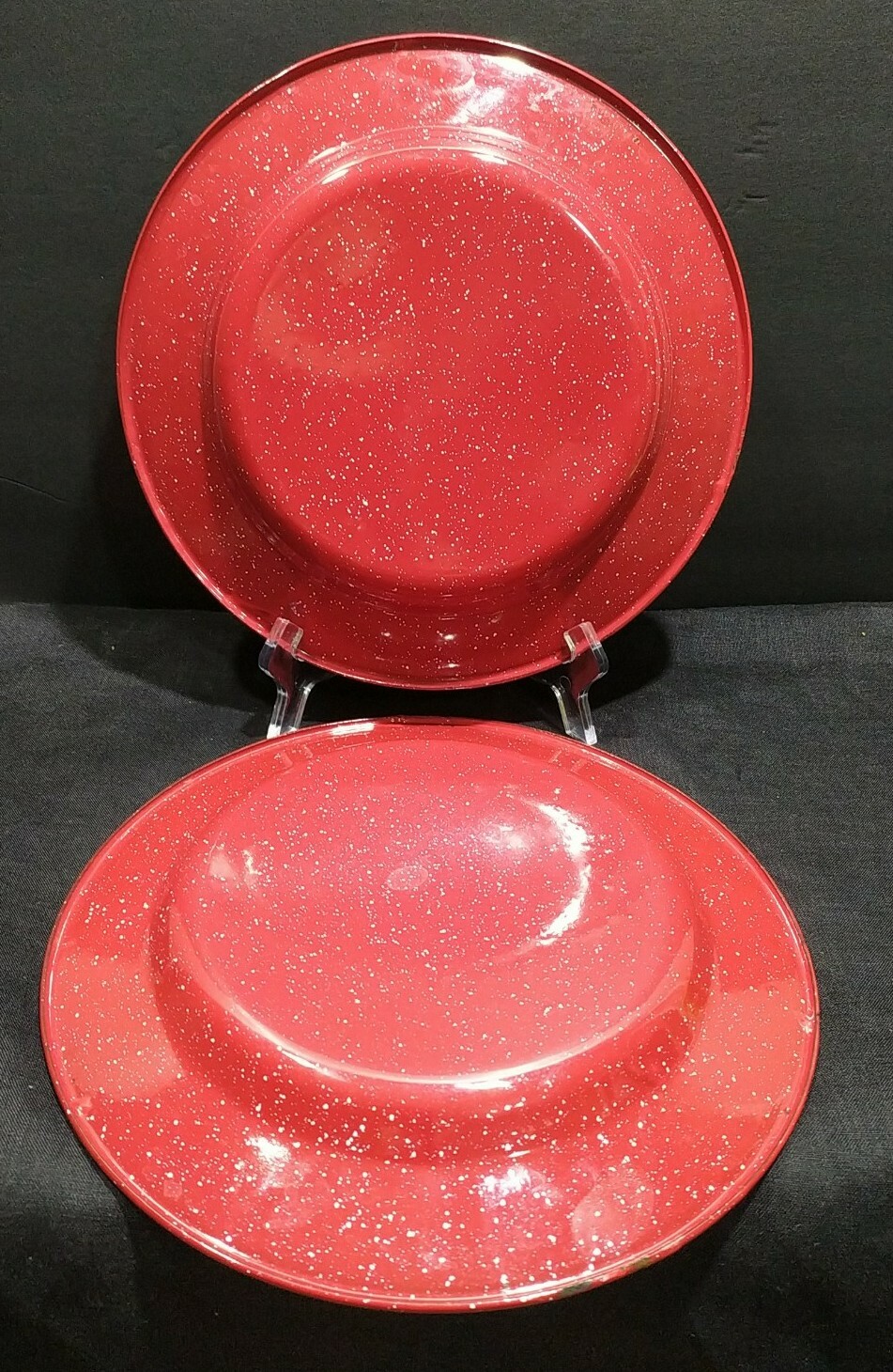 Lot 2 Coleman Red Speckled Enamel Camping/Picnic replacement Plates