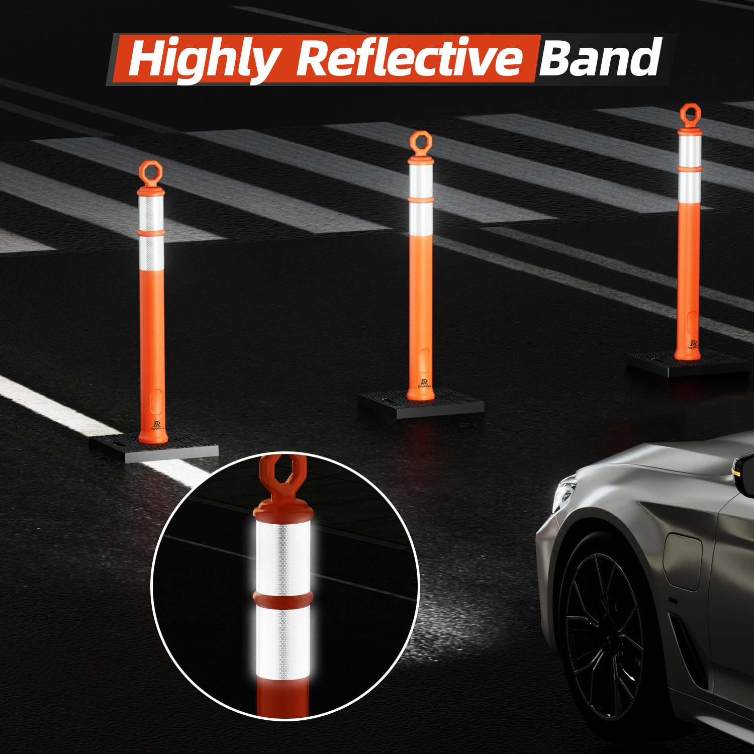 42 Inch Delineator Post with Base, Portable Orange Traffic Delineator Posts Cone