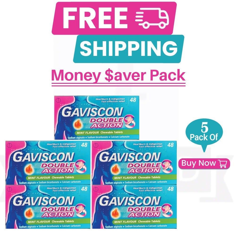 PACK OF 5 - Ga-I$Con Double Action Tablets - (48 Count Each)