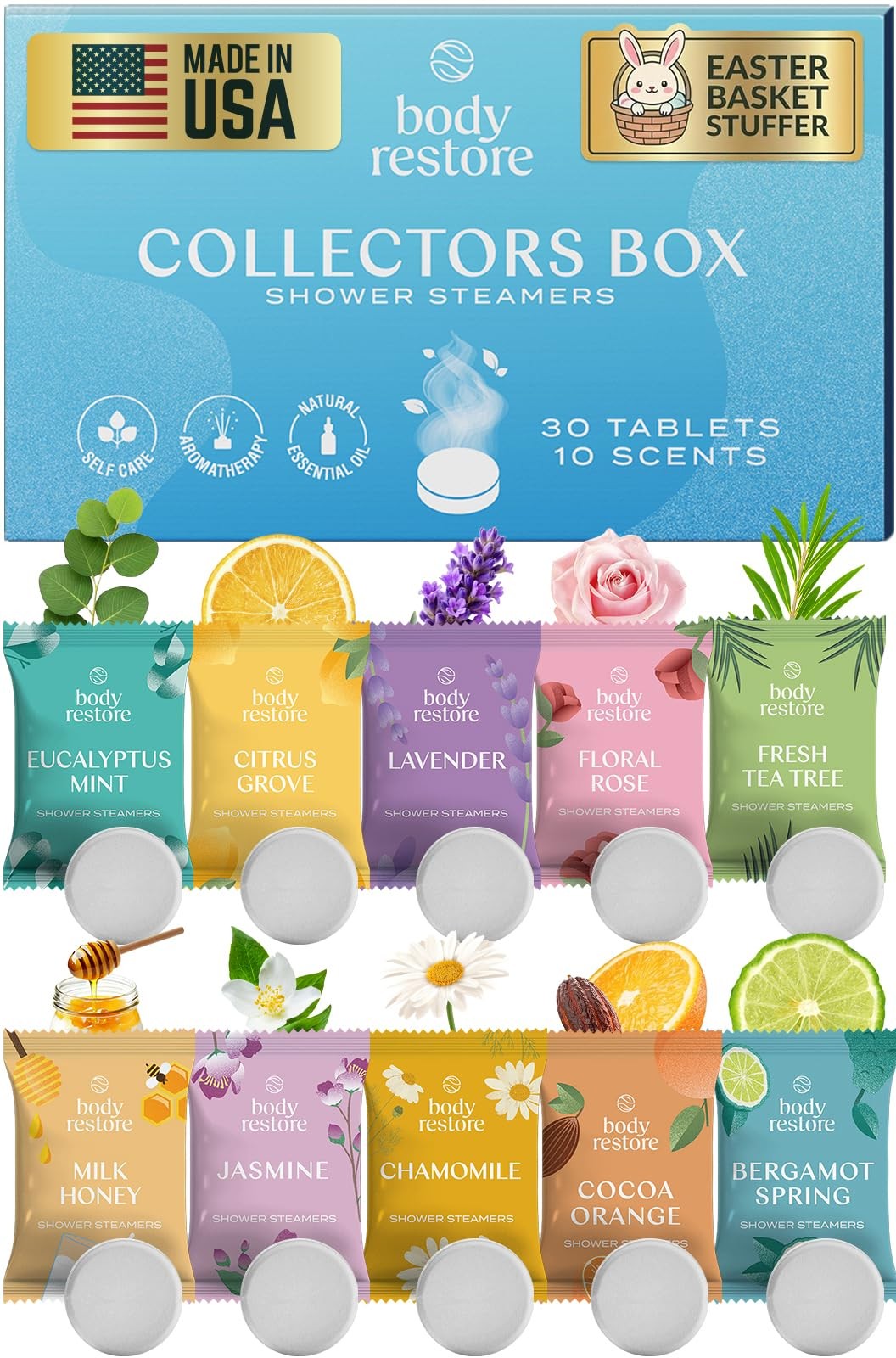 Body Restore Shower Steamers Aromatherapy 30 Pack – Easter Basket Stuffers, E...