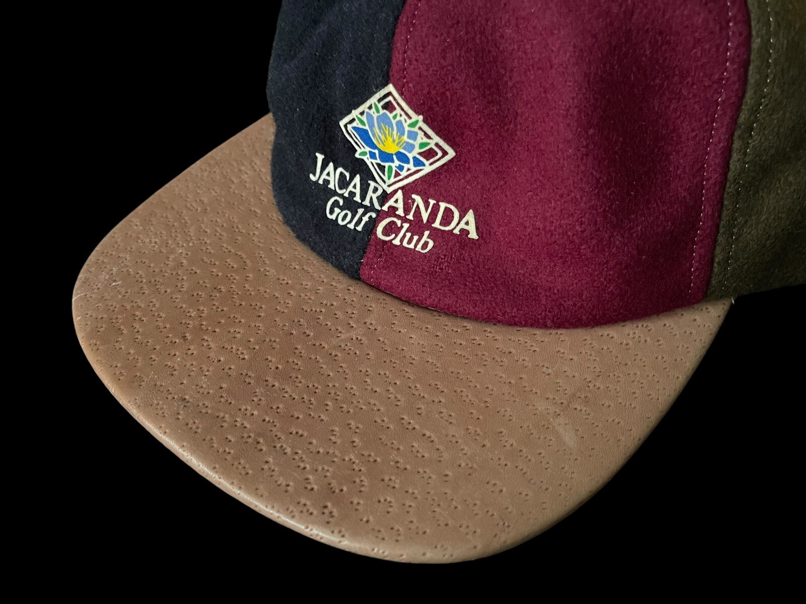 Vintage Aureus Jacaranda Golf Club Florida Pinwheel Wool Leather Cap Hat USA