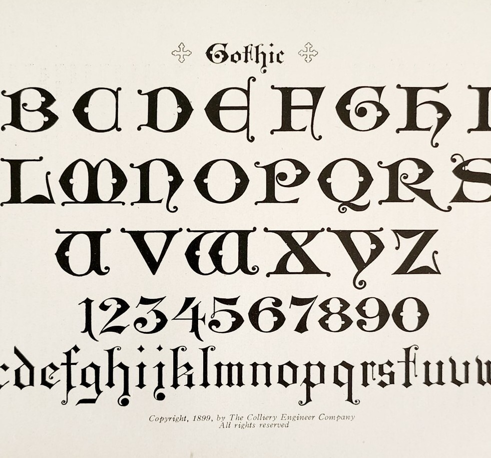 Gothic Text Font Example 1899 Victorian Crafts Drawing Art Ephemera DWKK20