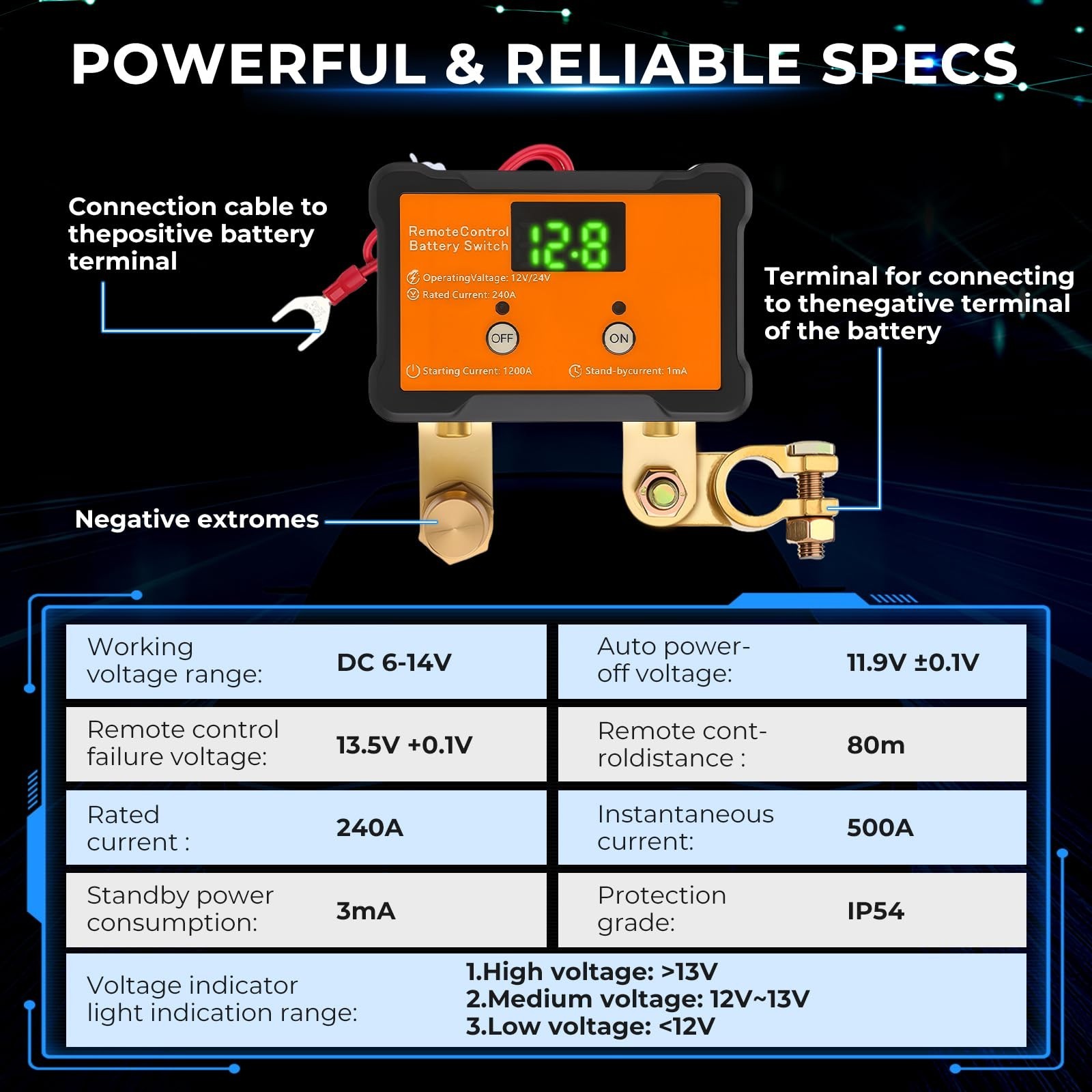 Automatic Battery Disconnect Switch with APP Control, 12V/24V, 240A, Remote Cut