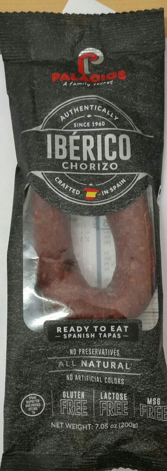 Palacios Iberico Chorizo Cured Sausage 7.05 Ounce All Natural Gluten Free