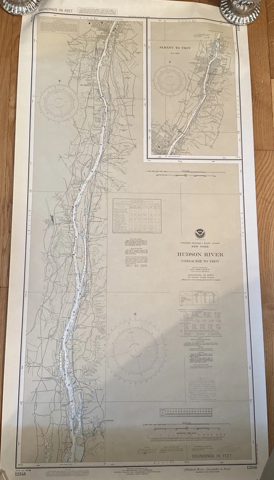 NOAA Nautical Map Hudson River Cossackie To Troy 43x22 Excellent Condition