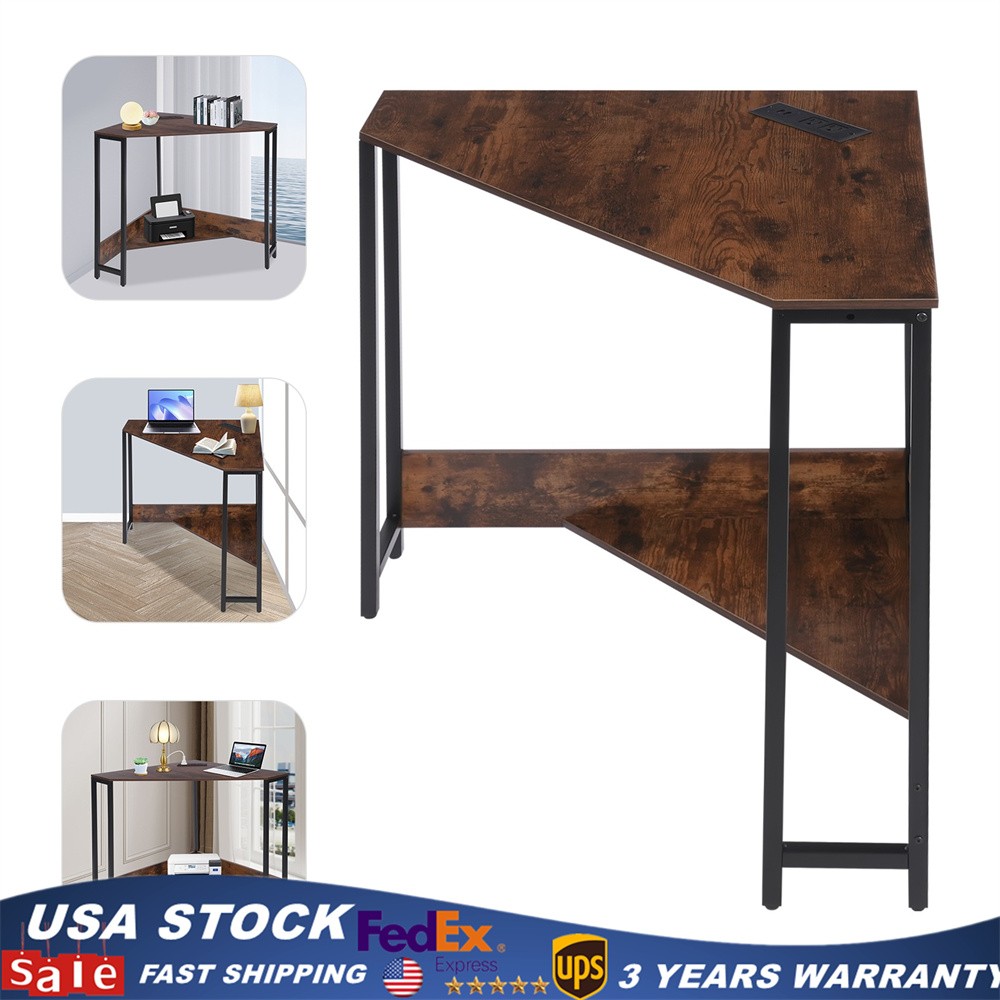 Corner Desk with Outlets, Small Desk with Outlets,Free Standing Corner Table
