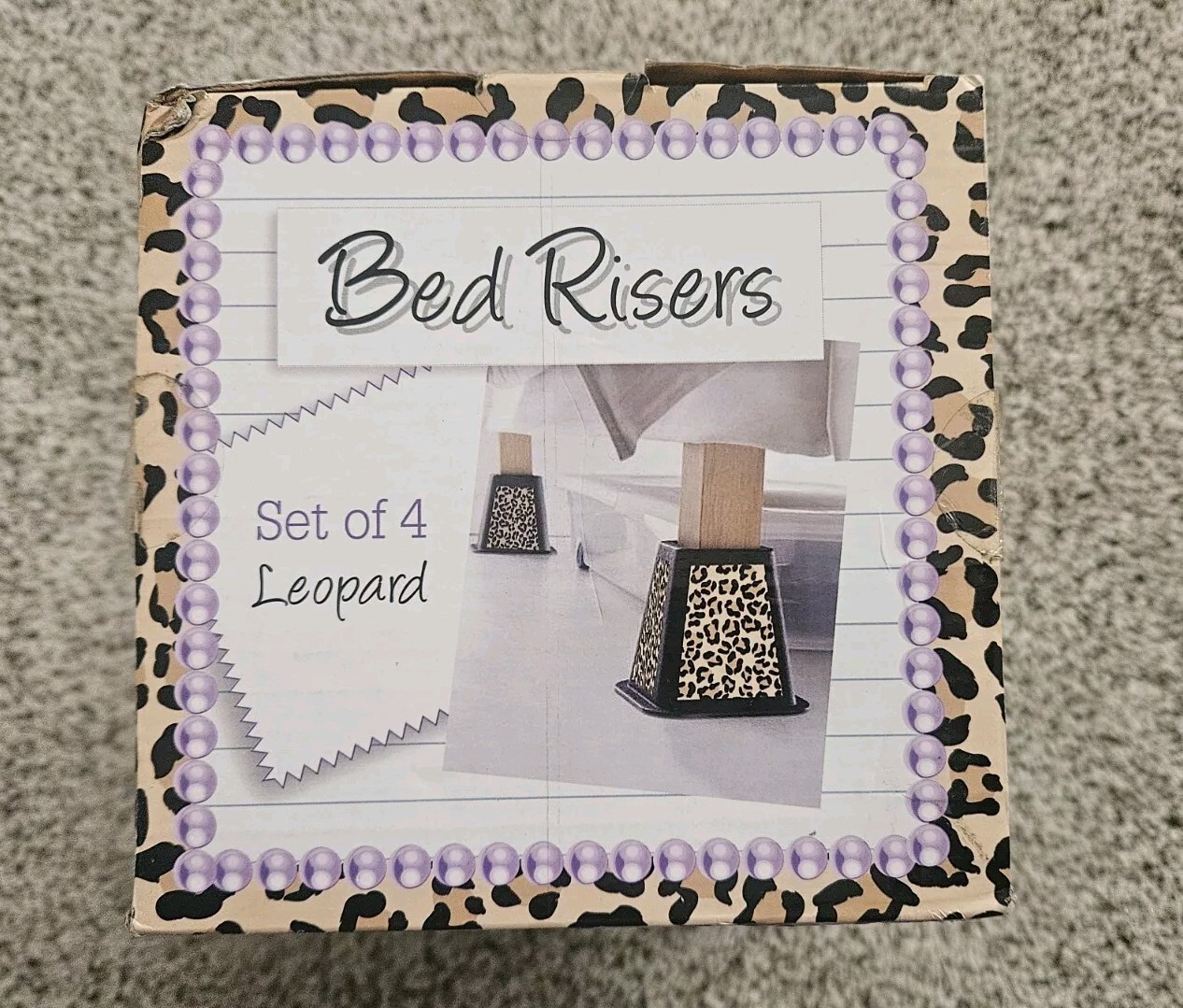 Bed Risers LEOPARD Storage Organization Durable LEOPARD 4-Pack 6 Inch Bed Risers