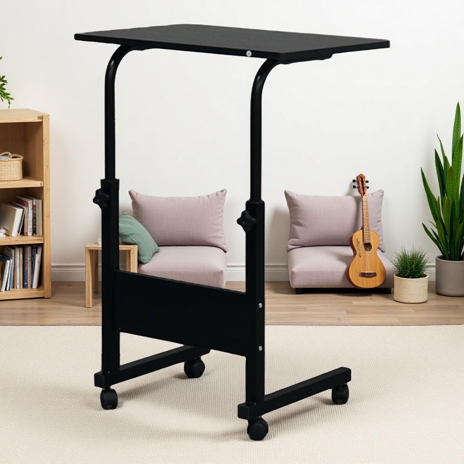 Rolling Laptop Desk - Adjustable Height Black 23.62" Tabletop Portable