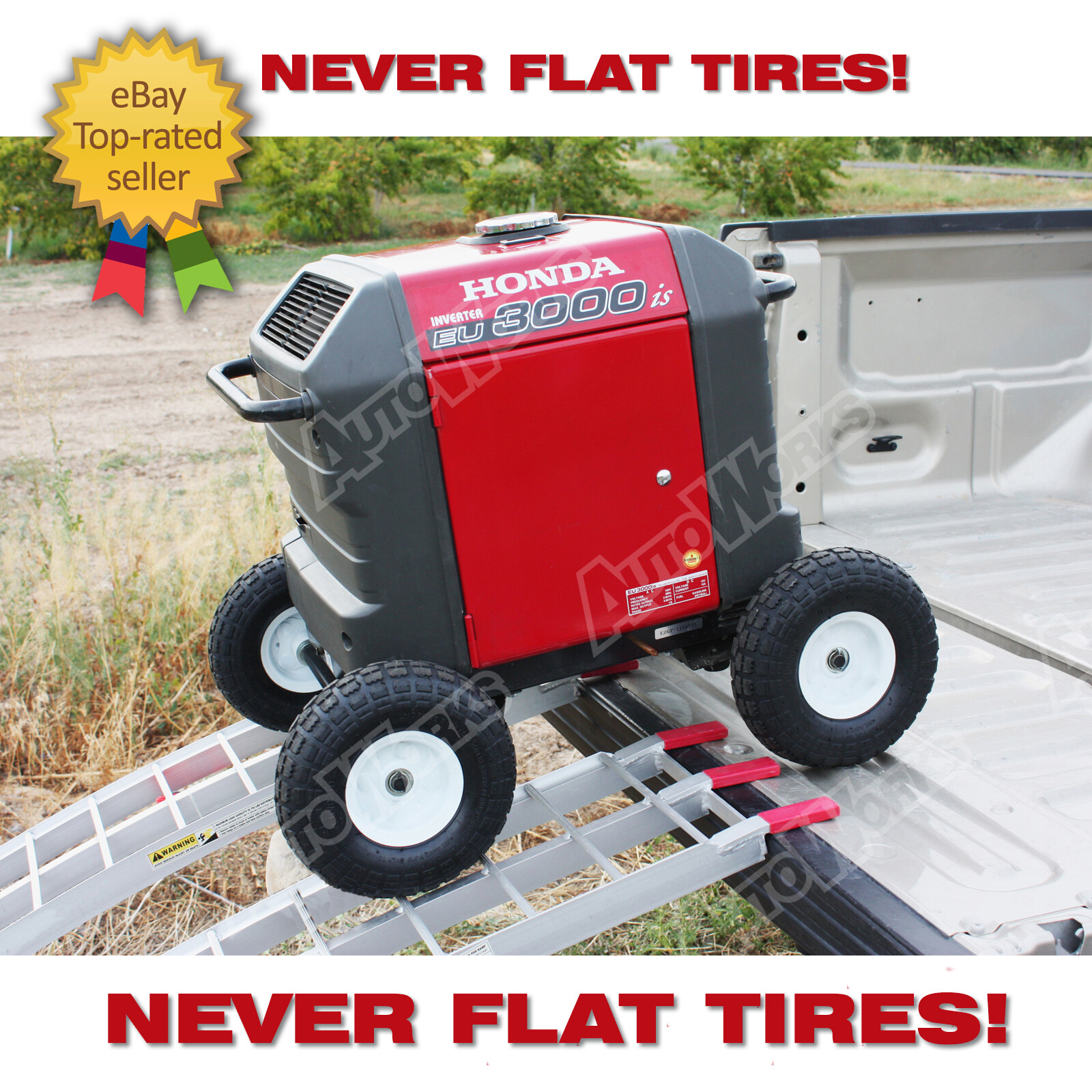 Wheel Kit for Honda Generator EU3000is - SOLID NEVER FLAT TIRES - All Terrain!!