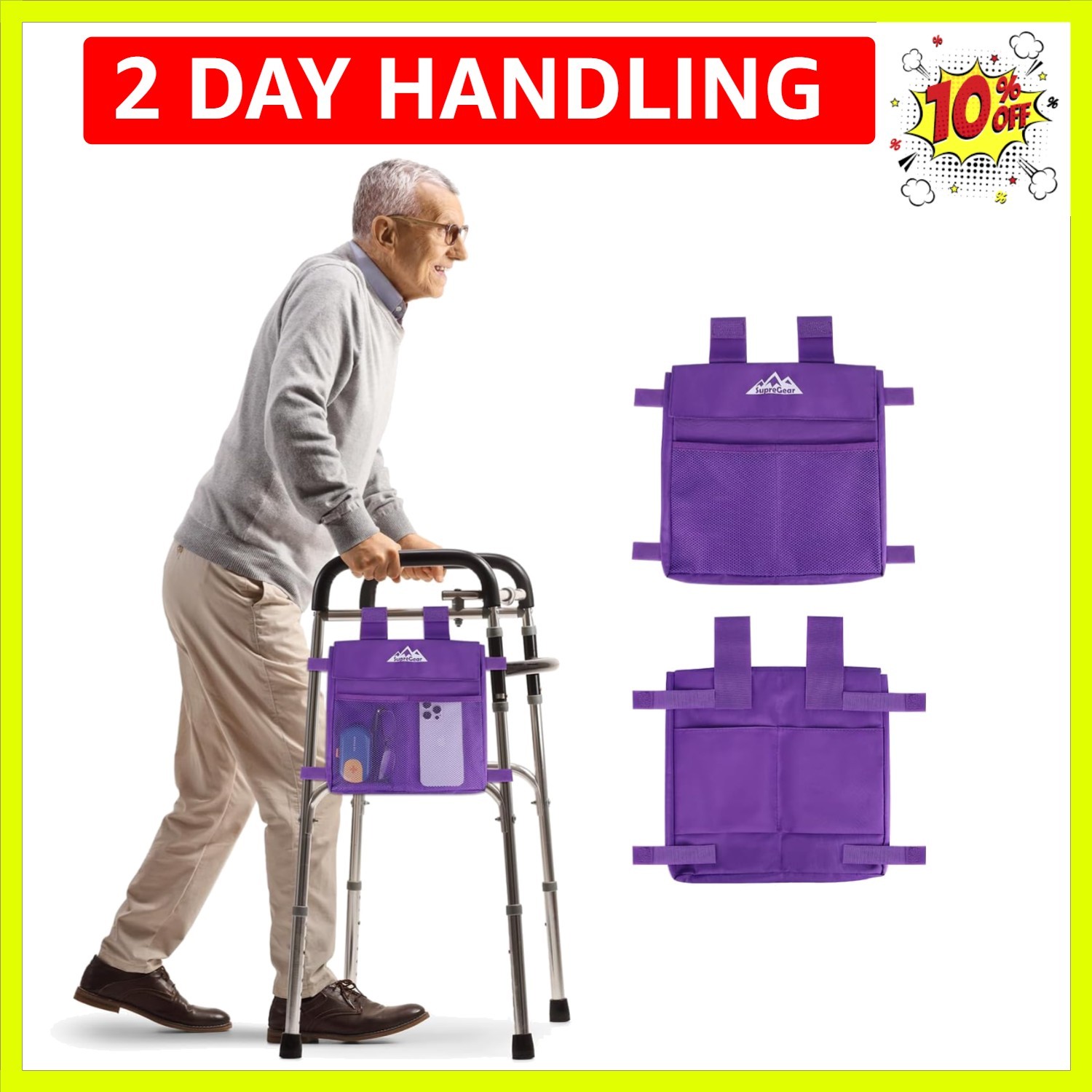 Walker Side Bag, Multi Pocket Storage Pouch for Folding Walker, Water Resista...