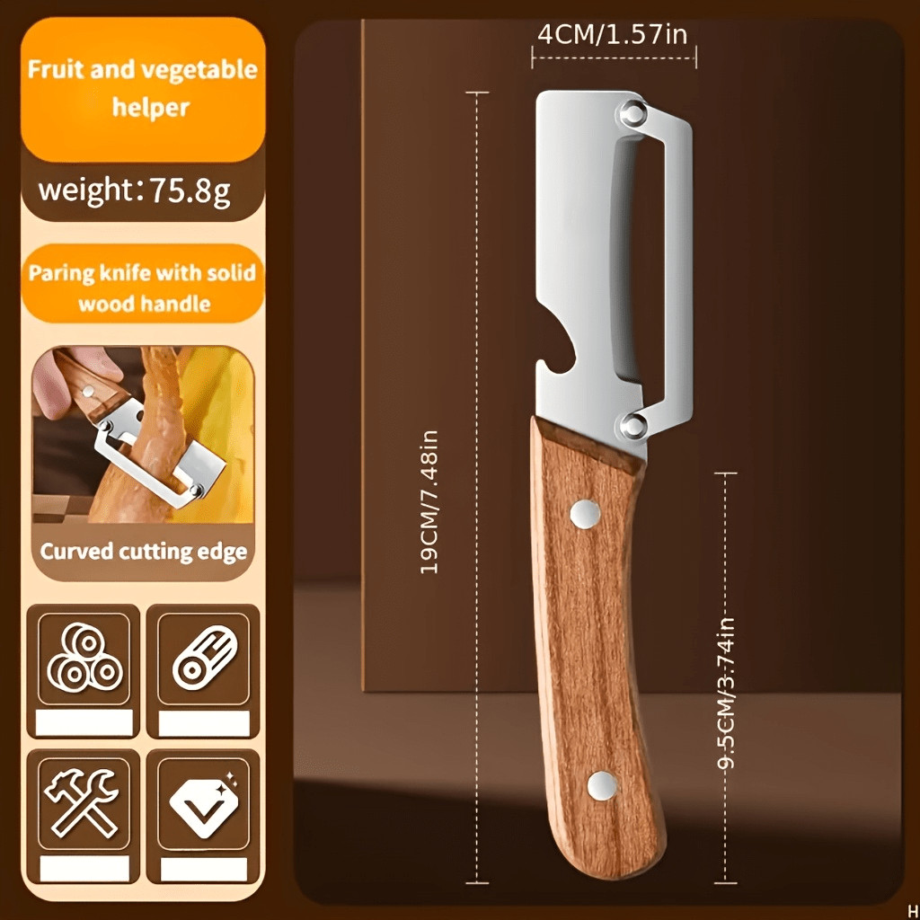 Multi-Functional Vegetable Peeler with Wooden Handle - 3CR13 Stainless Steel