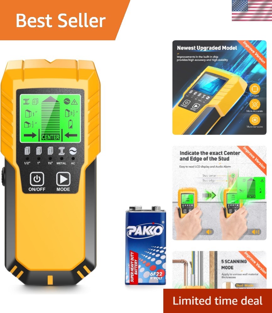 Electronic Wall Scanner - 5-in-1 Stud Finder for Wood, Metal, Pipes and AC Wires