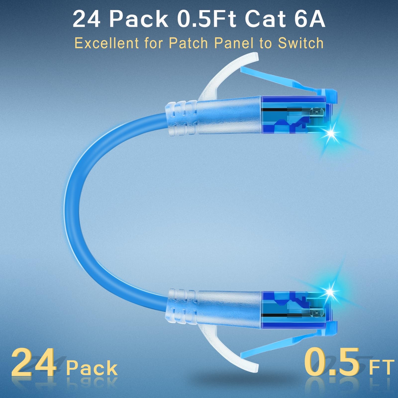 Rojita Cat 6a Ethernet Cable 0.5ft (24-Pack) - Cat6a Patch Cable, Cat 6a Patc...