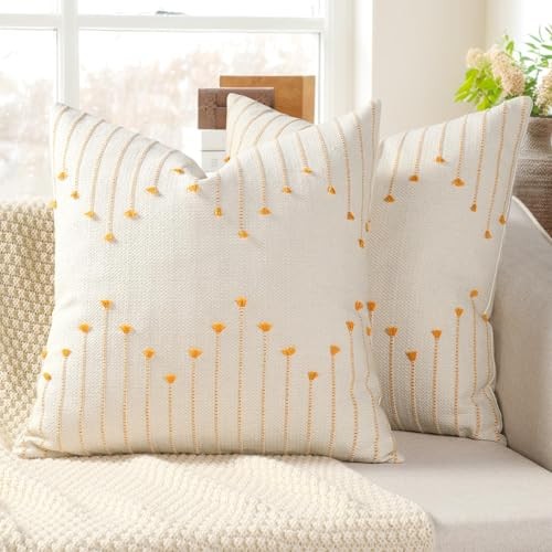 Boho Spring Throw Pillow Covers 20x20 Set 20" x 20" (Pack of 2) Golden Yellow