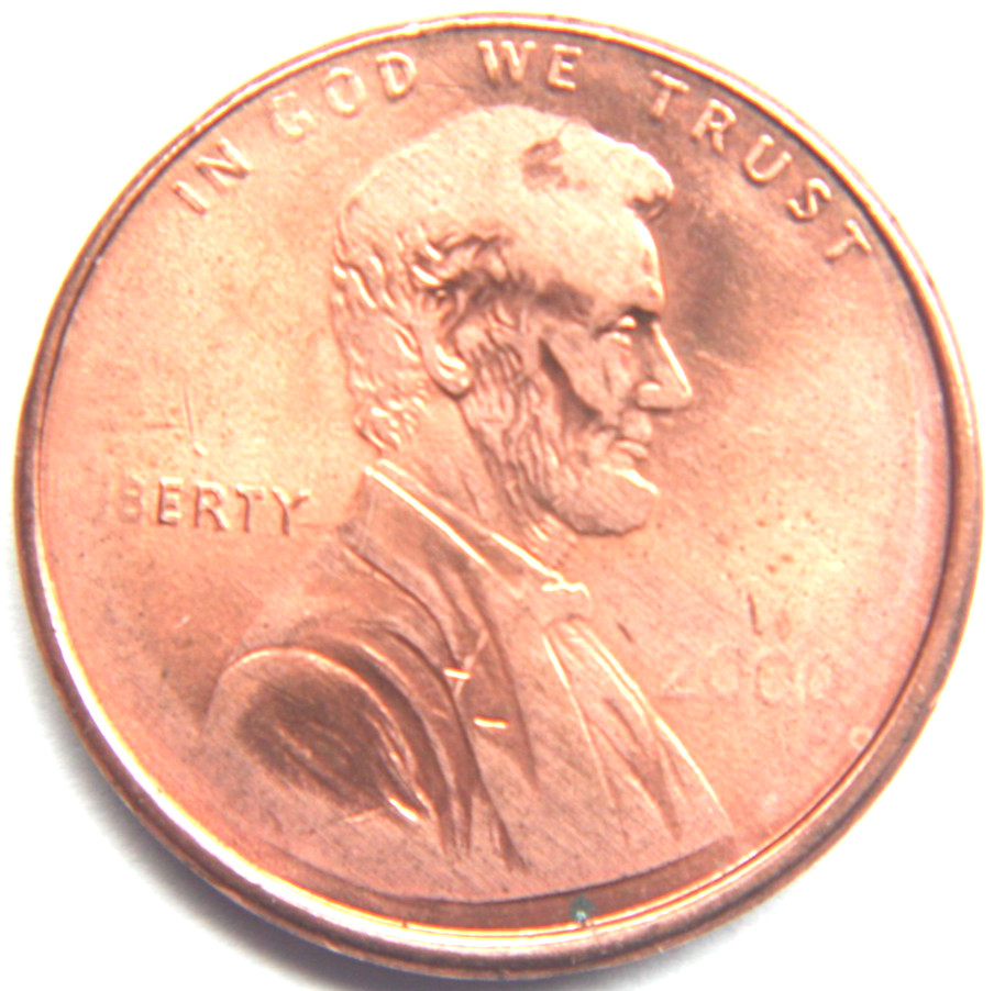 2000  Lincoln Memorial Cent Struck through thru grease   RED